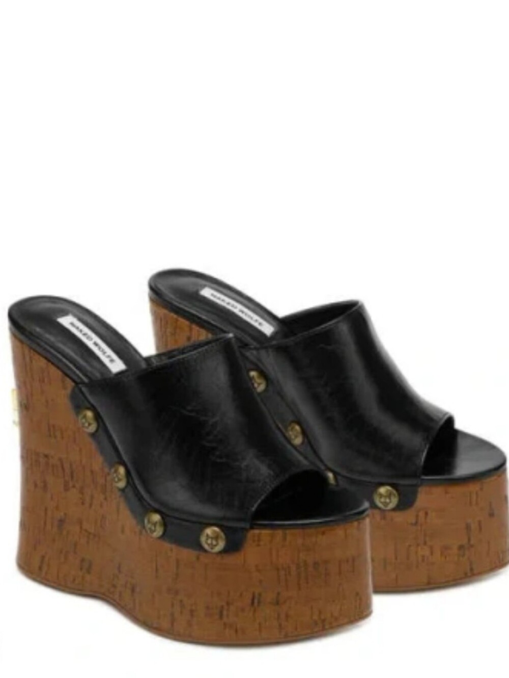 Naked Wolfe Tulip Black Leather Cork Platform Wedge Slides Size 37(7) Nwob
